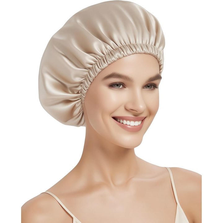 Beige double layer silk bonnet